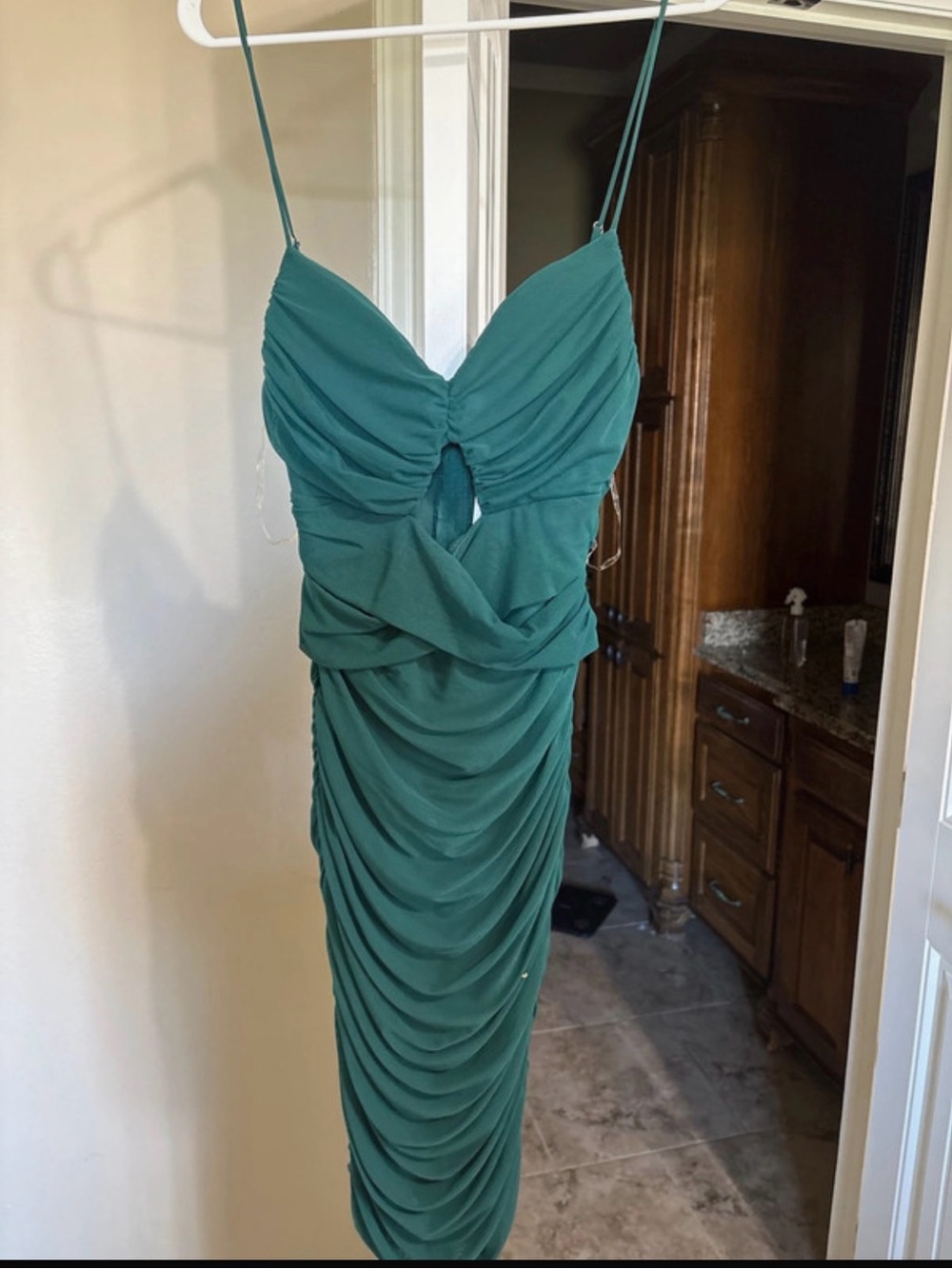 privy Teal Ruched Midi Dress with Cutout